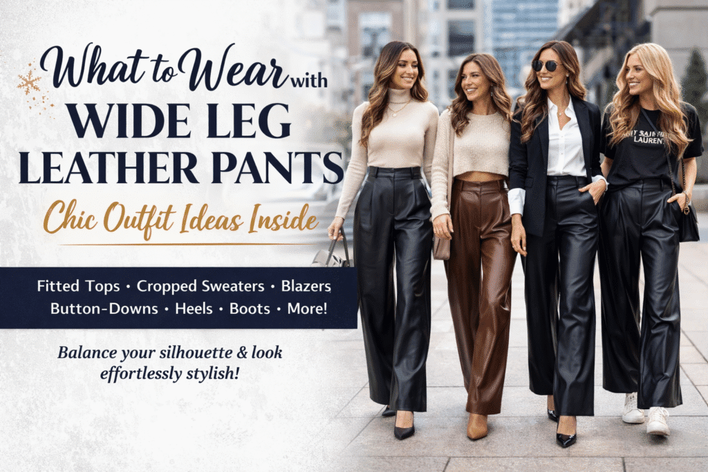 style with wide leg leather pants
